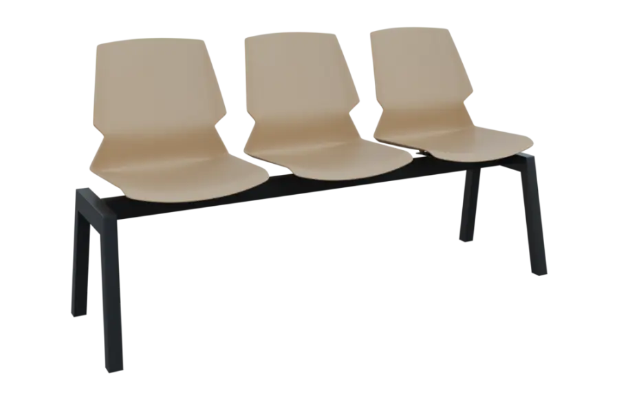 PRETTY 3, plastová lavice do čekárny, 3-sedák, světlá káva, kostra černá